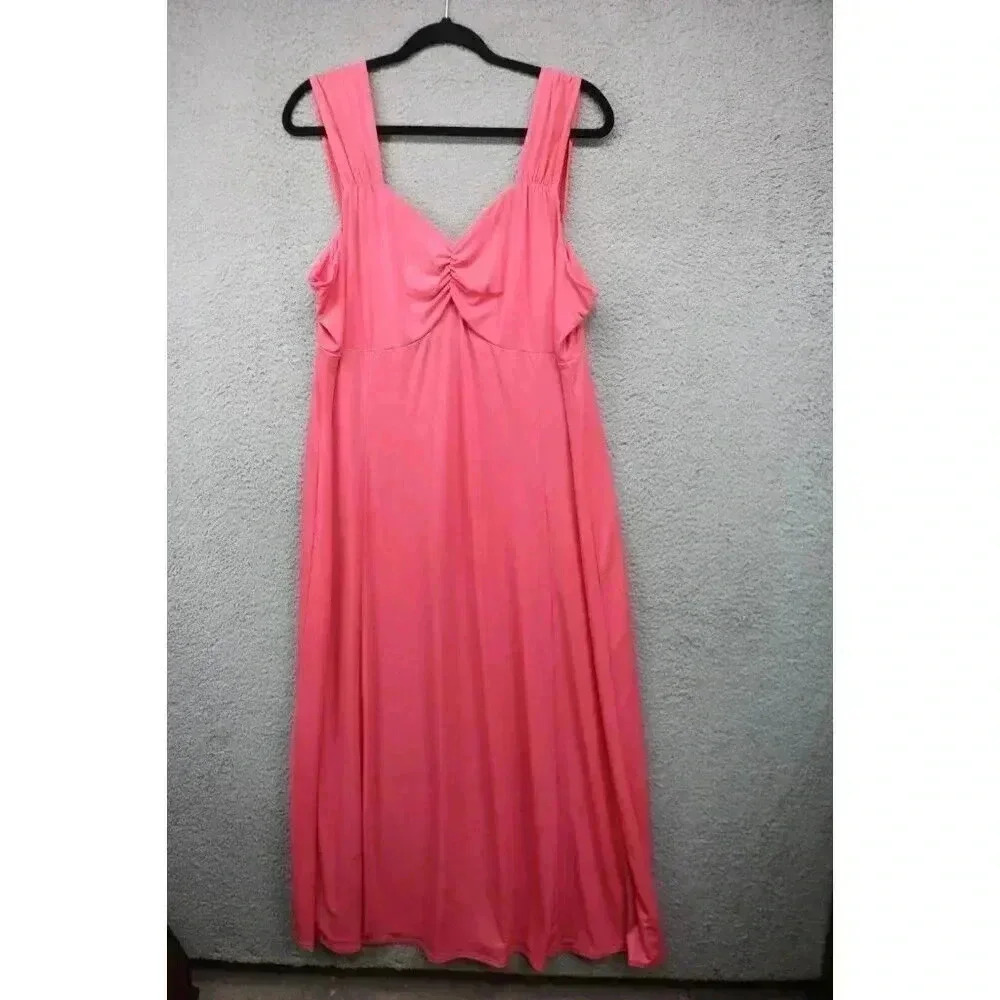Susan Graver Maxi Coral Sleeveless Dress-Size XL-Stretchy-Flowy-Romantic